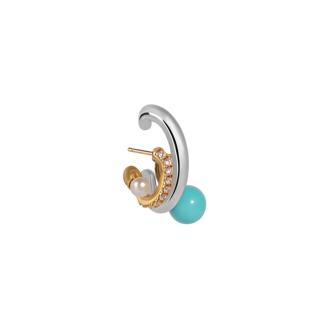 GIFT - TOGGLE Convertible Claw Earring with Pearl & Natural Turquoise (Single Earring)