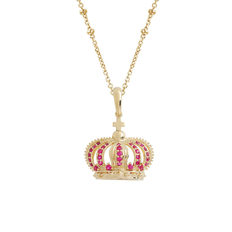 A to Z Red Gemstone Small Crown Necklace - ARTE Madrid